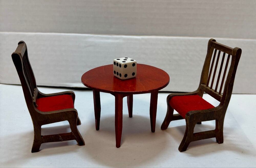 Vintage Dollhouse Miniature Round Table and Chairs
